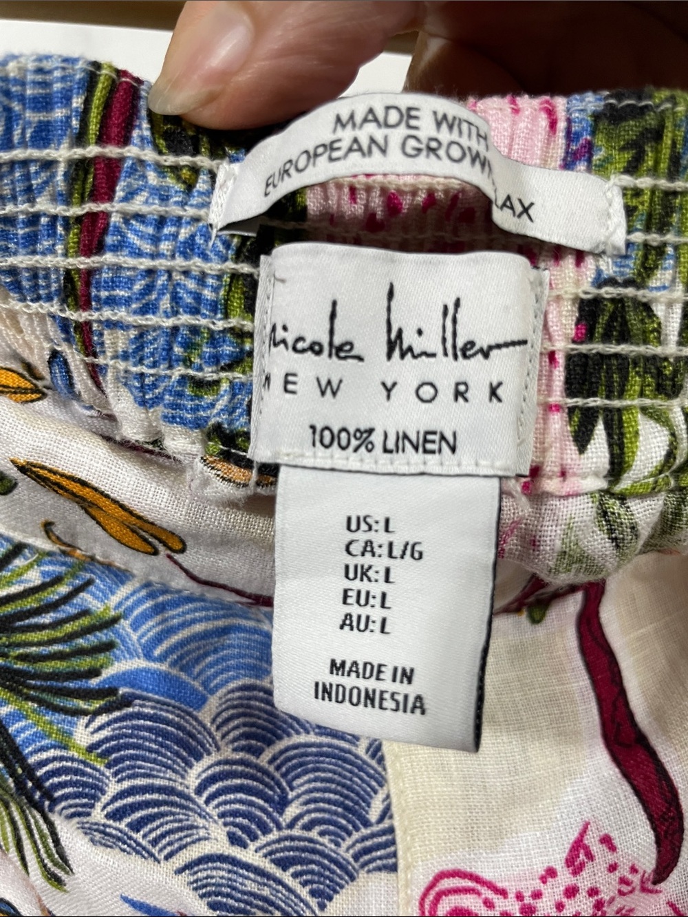 Nicole Miller 100% linen Multicolor Floral & Animal Print Wide-Leg Pants - Picture 2 of 3